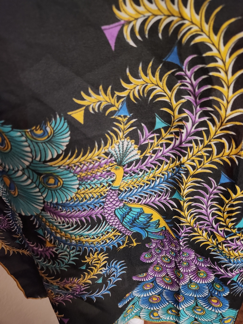 Black Peacock Print Scarf - Picture 7 of 7